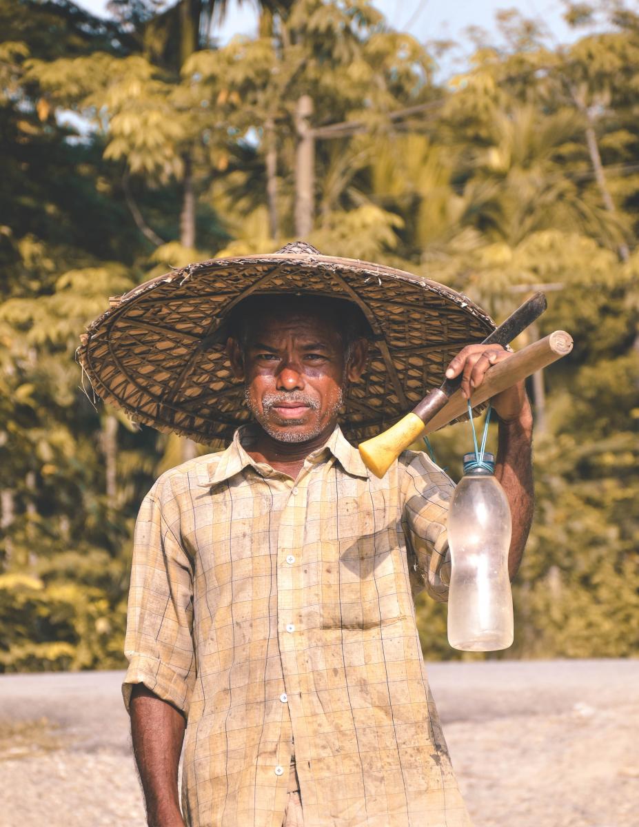 farmworker standing in field in tropics